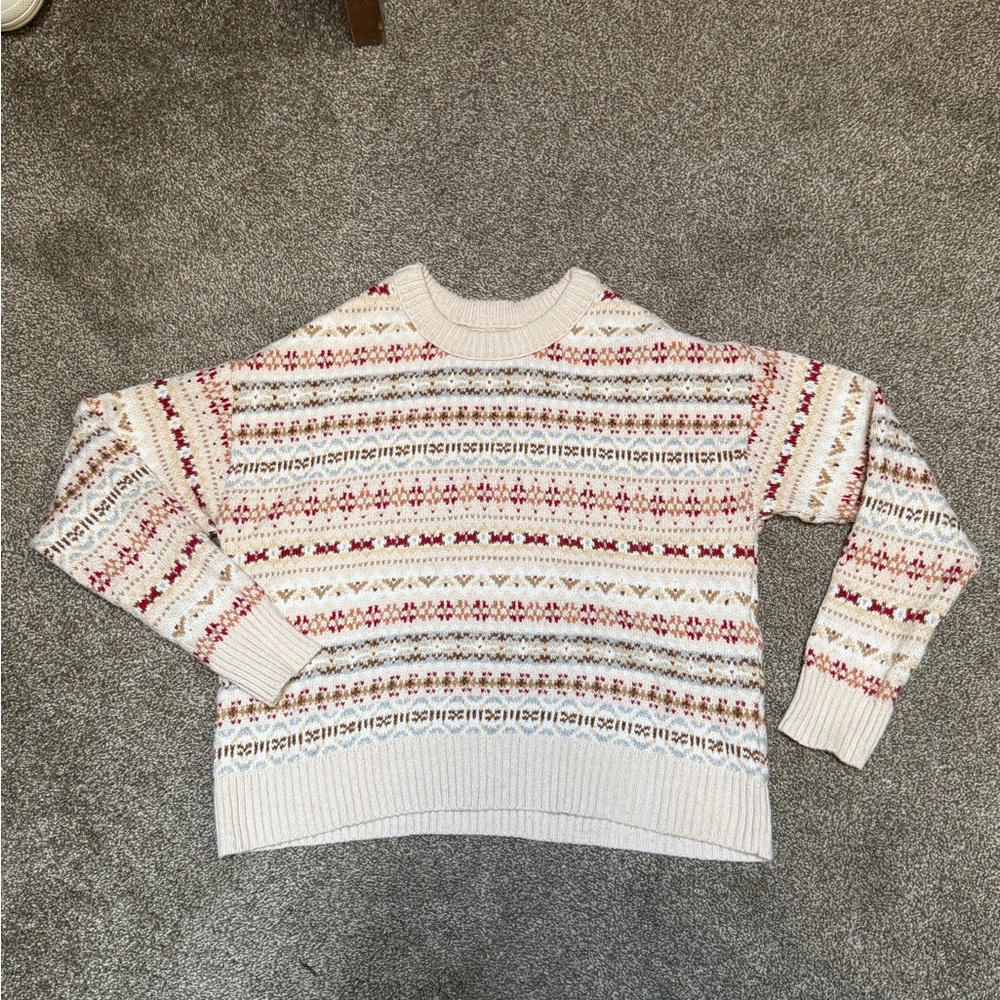 Cream Fair Isle Knit Sweater - Women's Cozy Pullover